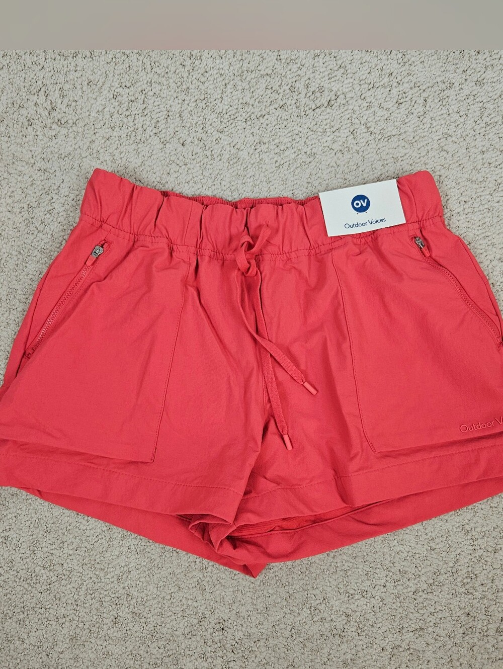 Outdoor Voices RecTrek Shorts Womens Pink Elastic Pullon Zipper Pockets Outdoor